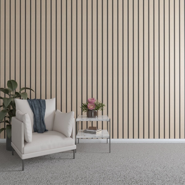 Ekena Millwork 48H x 1/4T Adjustable Wood Slat Wall Panel Kit w/ 3W Slats, Red Oak contains 15 Slats SWW60X48X0250RO - main